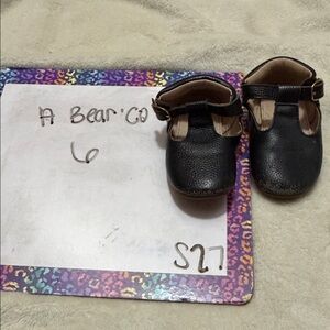 Little Girls Black T-Strap Dress Shoes with Ankle Buckle